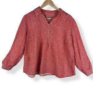 CJ Banks Peasant Top Womens Size 1X Linen Blend Milkmaid‎ Prairie Folk Indie